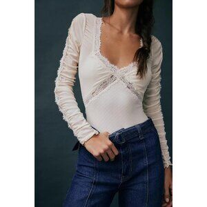 Free People Intimately Forever Young Bodysuit Lace Mesh Women's White Size Large